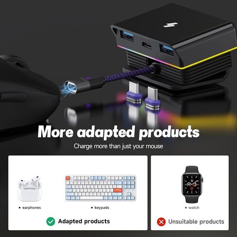 for G Pro X Superlight 2 Gaming Mouse Charging Dock for Razer Viper V3 Pro(2024), Logitech X Superlight 2 and Universal USB C Wireless Mouse Magnetic Desktop Charger RGB Gaming Room/Man Cave in Kuwait