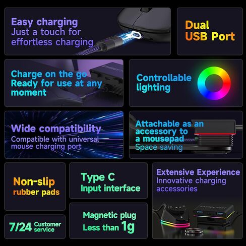 for G Pro X Superlight 2 Gaming Mouse Charging Dock for Razer Viper V3 Pro(2024), Logitech X Superlight 2 and Universal USB C Wireless Mouse Magnetic Desktop Charger RGB Gaming Room/Man Cave in Kuwait