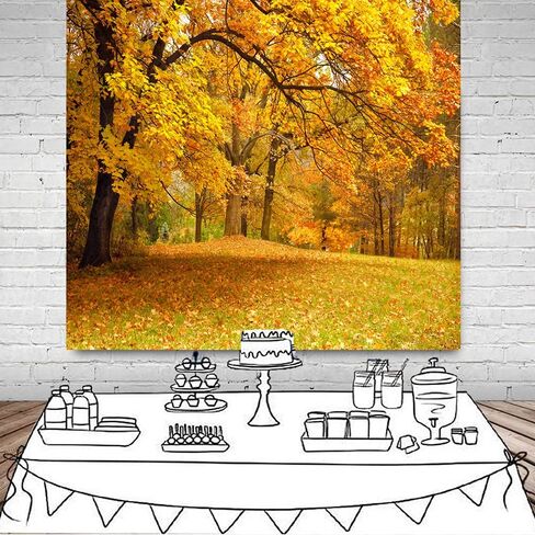 LYWYGG 10x10ft Fall Picture Backdrop Yellow Leaves Filled with Trees Autumn Scenery Vinyl Fall Photography Backdrops Studio Background Photo Backdrops Studio Props CP-63 in Kuwait