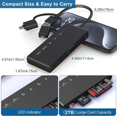 قارئ محول Memory Stick pro Duo - قارئ بطاقات 7 في 3 SD/TF/MS/CF/XD لأجهزة iPhone/USB-C/USB 3.0 بسرعة 5 جيجابت في الثانية، محول قارئ بطاقات الذاكرة المتعددة، قارئ بطاقات الصور XD يقرأ 5 بطاقات في وقت واحد in Kuwait