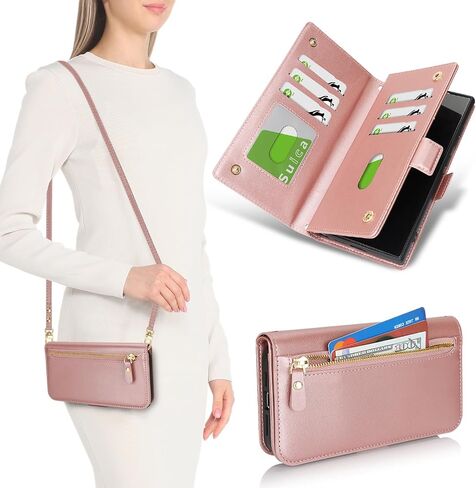 for Samsung Galaxy A15 Phone Case Wallet with Card Holder for Women,A15 Case with Strap Crossbody Lanyard,Leather Shockproof Stand Zipper Pocket Flip Case-Dark red in Kuwait