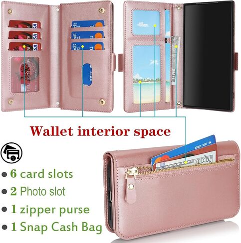 for Samsung Galaxy A15 Phone Case Wallet with Card Holder for Women,A15 Case with Strap Crossbody Lanyard,Leather Shockproof Stand Zipper Pocket Flip Case-Dark red in Kuwait