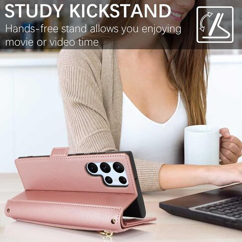 for Samsung Galaxy A15 Phone Case Wallet with Card Holder for Women,A15 Case with Strap Crossbody Lanyard,Leather Shockproof Stand Zipper Pocket Flip Case-Dark red in Kuwait