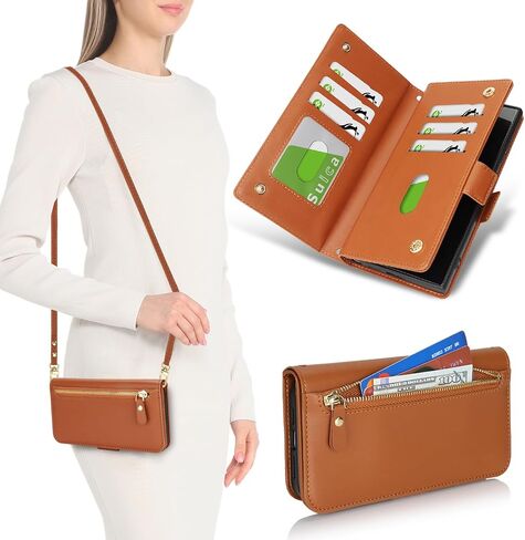 for Samsung Galaxy A15 Phone Case Wallet with Card Holder for Women,A15 Case with Strap Crossbody Lanyard,Leather Shockproof Stand Zipper Pocket Flip Case-Dark red in Kuwait