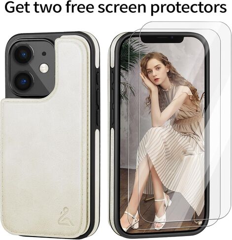 Designed for iPhone 12/12 Pro Case Wallet, Card Holder Case with [2 Screen Protectors][Magnetic Clasp Folio Cover][RFID Blocking Leather] Shockproof Women Men Cases 6.1" for Apple 12 Light Brown in Saudi Arabia