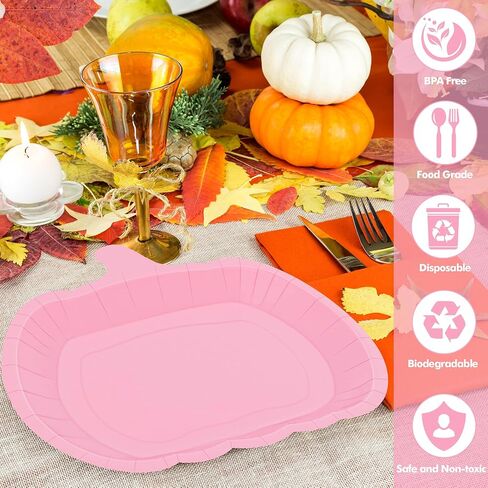 50 PCS Halloween Plates, 9.4'' X 9.6'' Pumpkin Shaped Plates, Disposable Halloween Paper Plates, Black Halloween Party Plates Tableware for Halloween Party Favors Halloween Decorations Pumpkin Decor in Kuwait