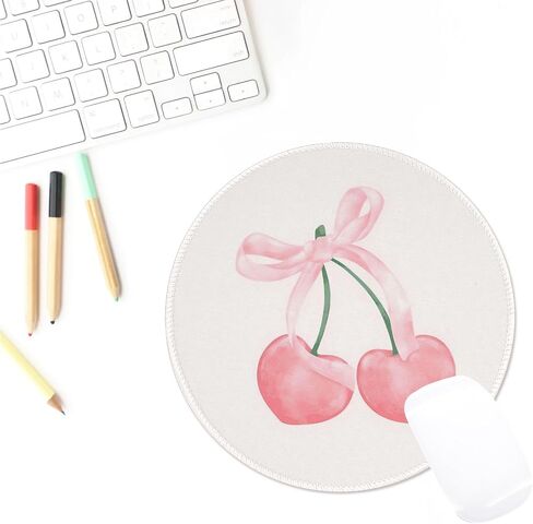 Cute Round Travel Mouse Pad Pink Bow Cherry Mousepad for Laptop Wireless Mouse Aesthetic Kawaii Office Desk Accessories Small Computer Mouse Pads for Desk Mini Mouse Pad, Bow Cherry in Kuwait