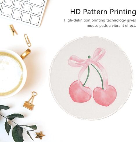Cute Round Travel Mouse Pad Pink Bow Cherry Mousepad for Laptop Wireless Mouse Aesthetic Kawaii Office Desk Accessories Small Computer Mouse Pads for Desk Mini Mouse Pad, Bow Cherry in Kuwait