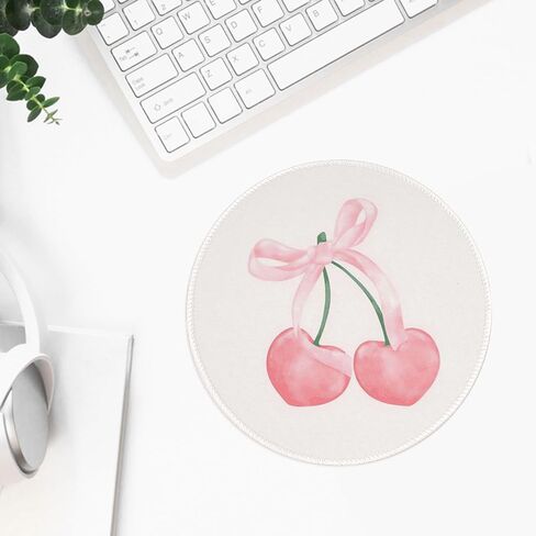 Cute Round Travel Mouse Pad Pink Bow Cherry Mousepad for Laptop Wireless Mouse Aesthetic Kawaii Office Desk Accessories Small Computer Mouse Pads for Desk Mini Mouse Pad, Bow Cherry in Kuwait