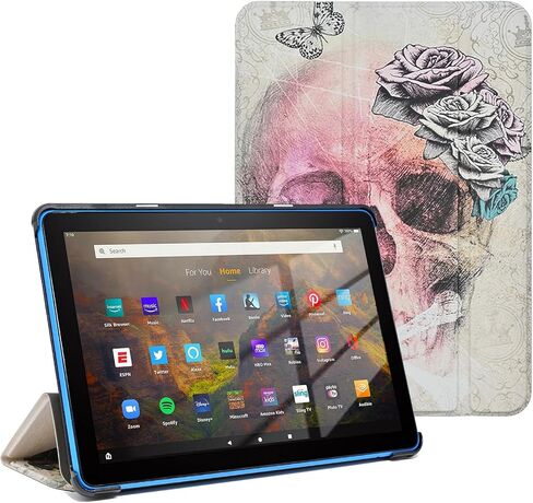 حافظة لجهاز Amazon Kindle Fire HD 8 & 8 Plus Tablet الجيل الثاني عشر/العاشر إصدار 2022/2020، غطاء خلفي نحيف ذو حامل ثلاثي الطي مع خاصية التنبيه/النوم التلقائي، لمحبي الكتب in Kuwait