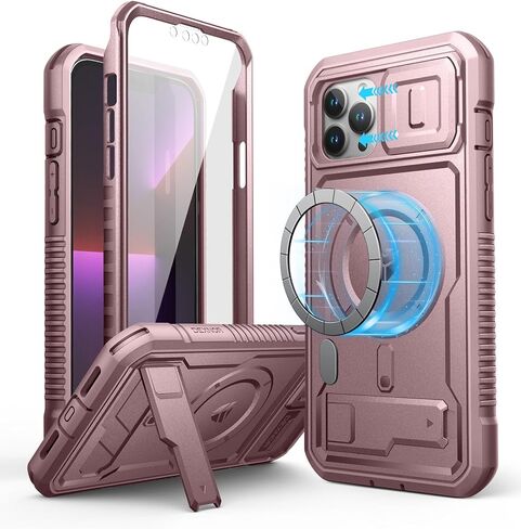 Dexnor for iPhone 13 Pro Max Case with Camera Cover, Compatible with MagSafe, Built-in Screen Protector, Heavy-Duty Shockproof Full-Body Rugged Protective Magnetic Cover with Kickstand, Black in Kuwait