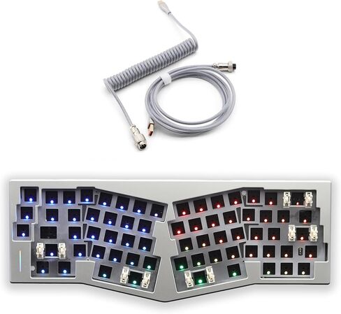 Glacier Weikav Record Alice V2, 68% Split Layout, Wireless/Wired, Dual Space Bar, Detachable USB-C, Hot Swappable, RGB, DIY Keyboard Barebone Kit, CNC Aluminum Case (Silver, Standard Cable) in Saudi Arabia