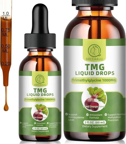 (2 Pack) TMG (Trimethylglycine) Liquid Drops, 1000mg High Absorption, Boosts Energy, Supports Methylation, Liver wellness & Cognitive Function - Non-GMO Formula, Vegan, Blood Orange Flavor, 1 Fl.Oz in Saudi Arabia