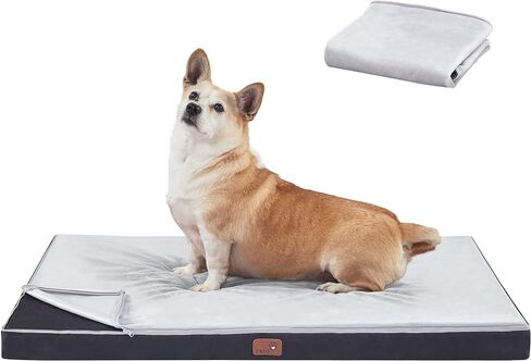 Kingfun Tbfit Waterproof Large Dog Beds for Large Dogs, Orthopedic Dog Ded with 2 Removable Washable Covers, Egg Crate Foam Pet Bed Mat, Dog Mattress with Non-Slip Bottom(Grey) in Saudi Arabia