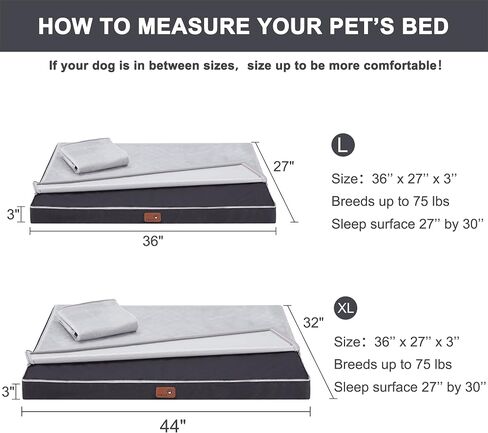 Kingfun Tbfit Waterproof Large Dog Beds for Large Dogs, Orthopedic Dog Ded with 2 Removable Washable Covers, Egg Crate Foam Pet Bed Mat, Dog Mattress with Non-Slip Bottom(Grey) in Saudi Arabia