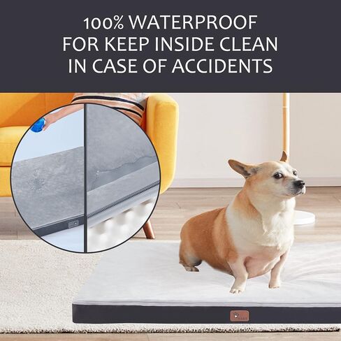 Kingfun Tbfit Waterproof Large Dog Beds for Large Dogs, Orthopedic Dog Ded with 2 Removable Washable Covers, Egg Crate Foam Pet Bed Mat, Dog Mattress with Non-Slip Bottom(Grey) in Saudi Arabia