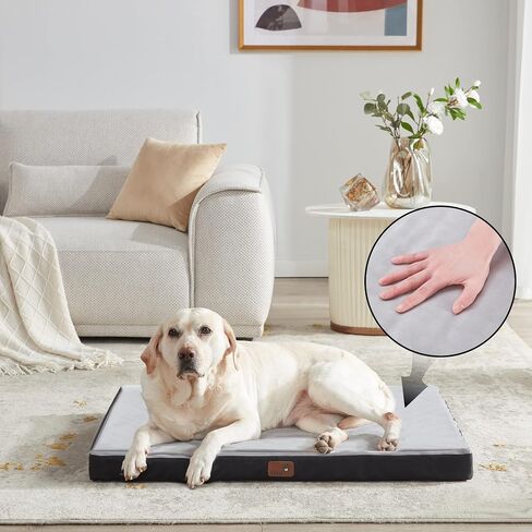 Kingfun Tbfit Waterproof Large Dog Beds for Large Dogs, Orthopedic Dog Ded with 2 Removable Washable Covers, Egg Crate Foam Pet Bed Mat, Dog Mattress with Non-Slip Bottom(Grey) in Saudi Arabia