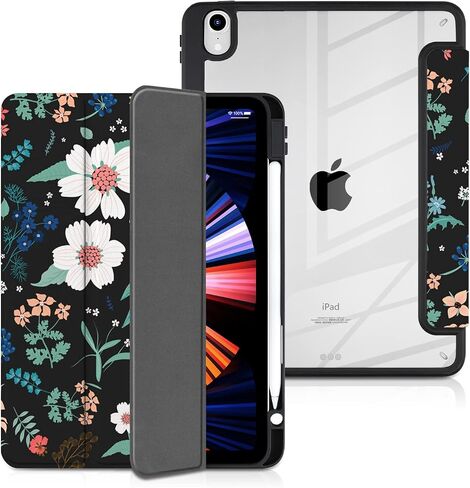 Batianda Case for 2022 iPad 10th Generation 10.9 inch [Built-in Pencil Holder] Shockproof Cover with Clear Transparent Back Shell TPU Bumper Auto Sleep/Wake, Flowers in Saudi Arabia