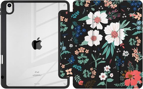 Batianda Case for 2022 iPad 10th Generation 10.9 inch [Built-in Pencil Holder] Shockproof Cover with Clear Transparent Back Shell TPU Bumper Auto Sleep/Wake, Flowers in Saudi Arabia
