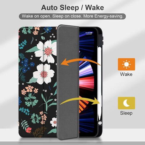 Batianda Case for 2022 iPad 10th Generation 10.9 inch [Built-in Pencil Holder] Shockproof Cover with Clear Transparent Back Shell TPU Bumper Auto Sleep/Wake, Flowers in Saudi Arabia
