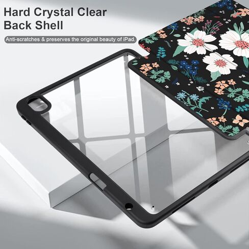 Batianda Case for 2022 iPad 10th Generation 10.9 inch [Built-in Pencil Holder] Shockproof Cover with Clear Transparent Back Shell TPU Bumper Auto Sleep/Wake, Flowers in Saudi Arabia