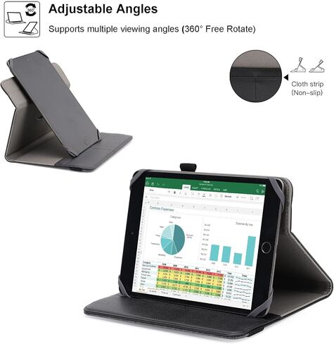 Universal Tablet Case, Protective Cover Stand Folio Case for 7-8 Inch Android Touchscreen Tablet, with 360 Degree Rotatable Kickstand and Multiple Viewing Angles (Black Grey) in Saudi Arabia