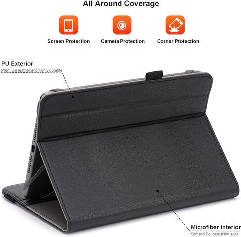 Universal Tablet Case, Protective Cover Stand Folio Case for 7-8 Inch Android Touchscreen Tablet, with 360 Degree Rotatable Kickstand and Multiple Viewing Angles (Black Grey) in Saudi Arabia