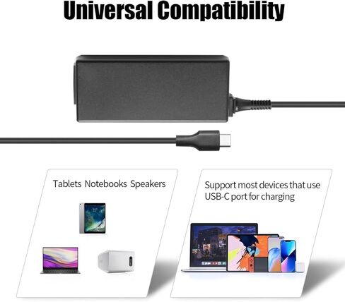 شاحن Chromebook، 45 وات لجهاز Hp Dell Lenovo Asus Acer Google Samsung Sony Chromebook شحن سريع USB نوع C محول تيار متردد عالمي للكمبيوتر المحمول واستبدال سلك الطاقة in Saudi Arabia