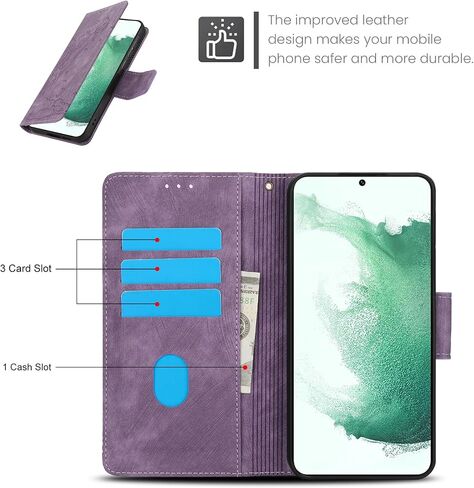 حافظة هاتف Asuwish لهاتف Samsung Galaxy S22 Plus S22+ 5G غطاء محفظة مع واقي شاشة من الزجاج المقسى وحزام معصم قابل للطي وحامل بطاقة الائتمان S22+5G S22plus 22S + S 22 22+ نسائي أرجواني in Saudi Arabia