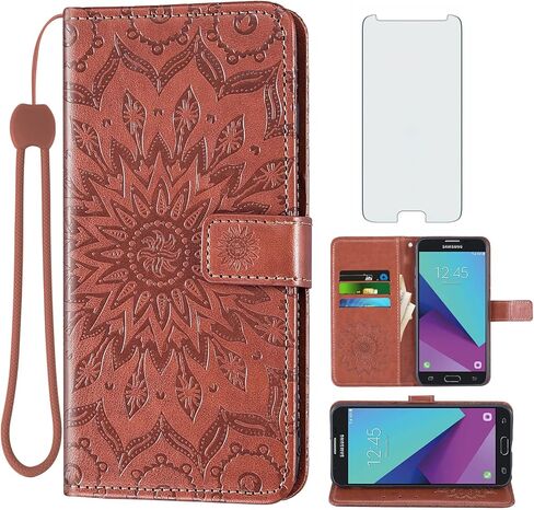Phone Case for Samsung Galaxy J7 Prime 2017 J 7 Skypro Sky Pro J7V V S727VL Wallet with Tempered Glass Screen Protector Leather Flip Cover Card Holder Cell Glaxay Halo 7J Perx J7prime Women Purple in Saudi Arabia