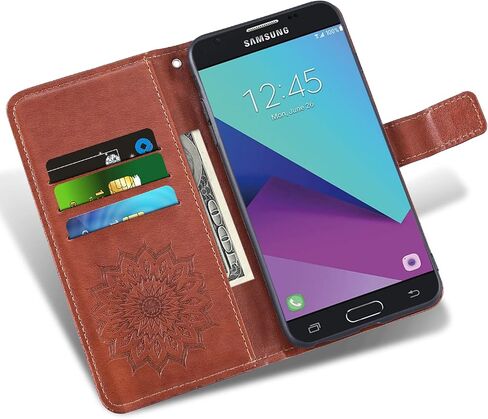Phone Case for Samsung Galaxy J7 Prime 2017 J 7 Skypro Sky Pro J7V V S727VL Wallet with Tempered Glass Screen Protector Leather Flip Cover Card Holder Cell Glaxay Halo 7J Perx J7prime Women Purple in Saudi Arabia