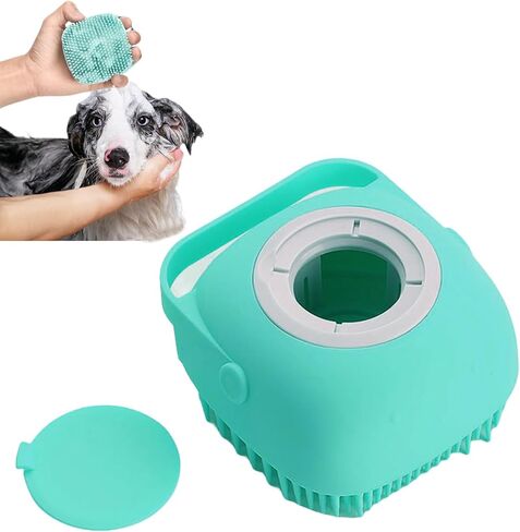 فرشاة استحمام للكلاب - فرشاة استحمام للكلاب من السيليكون الناعم مع موزع صابون وشامبو، فرشاة تدليك حمام للعناية بالحيوانات الأليفة للكلاب والقطط ذات الشعر القصير والطويل، باللون الأزرق in Kuwait