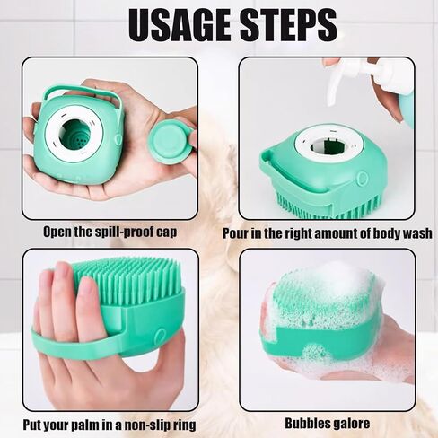 فرشاة استحمام للكلاب - فرشاة استحمام للكلاب من السيليكون الناعم مع موزع صابون وشامبو، فرشاة تدليك حمام للعناية بالحيوانات الأليفة للكلاب والقطط ذات الشعر القصير والطويل، باللون الأزرق in Kuwait