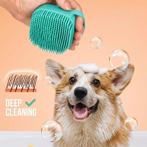 فرشاة استحمام للكلاب - فرشاة استحمام للكلاب من السيليكون الناعم مع موزع صابون وشامبو، فرشاة تدليك حمام للعناية بالحيوانات الأليفة للكلاب والقطط ذات الشعر القصير والطويل، باللون الأزرق in Kuwait