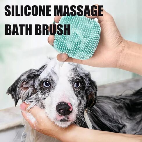 فرشاة استحمام للكلاب - فرشاة استحمام للكلاب من السيليكون الناعم مع موزع صابون وشامبو، فرشاة تدليك حمام للعناية بالحيوانات الأليفة للكلاب والقطط ذات الشعر القصير والطويل، باللون الأزرق in Kuwait