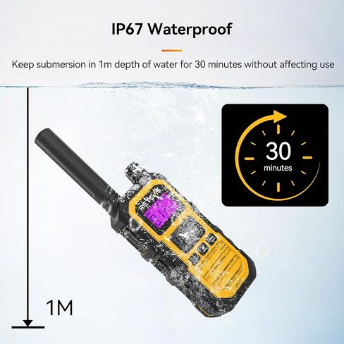راديو Retevis RB48P ثنائي الاتجاه طويل المدى، IP67 مقاوم للماء للبالغين، 5 وات GMRS، مقاوم للصدمات، 2000 مللي أمبير، NOAA، تنبيه الاهتزاز، إنذار للطوارئ، راديو ثنائي الاتجاه قابل لإعادة الشحن in Kuwait