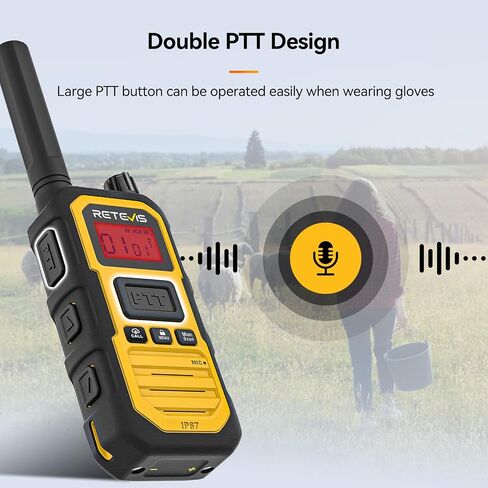 راديو Retevis RB48P ثنائي الاتجاه طويل المدى، IP67 مقاوم للماء للبالغين، 5 وات GMRS، مقاوم للصدمات، 2000 مللي أمبير، NOAA، تنبيه الاهتزاز، إنذار للطوارئ، راديو ثنائي الاتجاه قابل لإعادة الشحن in Kuwait