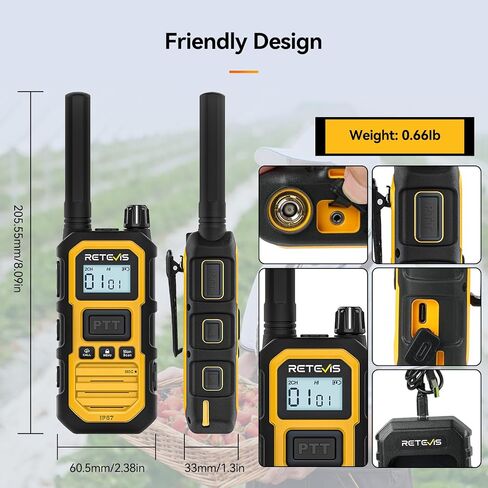 راديو Retevis RB48P ثنائي الاتجاه طويل المدى، IP67 مقاوم للماء للبالغين، 5 وات GMRS، مقاوم للصدمات، 2000 مللي أمبير، NOAA، تنبيه الاهتزاز، إنذار للطوارئ، راديو ثنائي الاتجاه قابل لإعادة الشحن in Kuwait