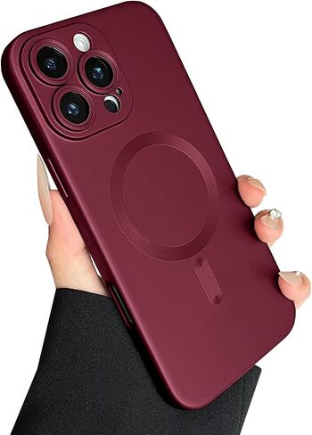 Magnetic Case for iPhone 16 Pro Phone Case for Women, Matte Luxury Soft Metallic Luster Design with Camera Lens Protector, Compatible with Magsafe Case for iPhone 16 Pro 6.3"-Wine Red in Saudi Arabia