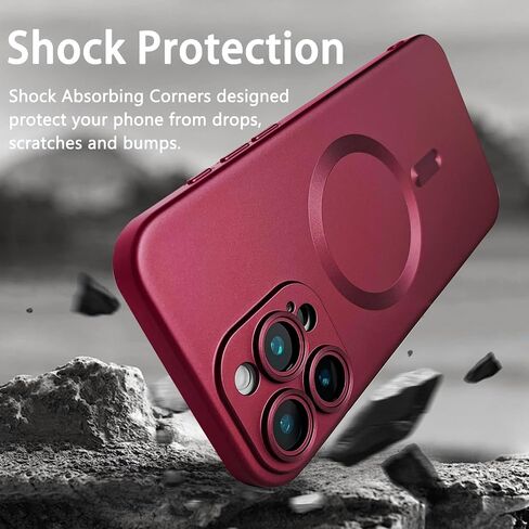 Magnetic Case for iPhone 16 Pro Phone Case for Women, Matte Luxury Soft Metallic Luster Design with Camera Lens Protector, Compatible with Magsafe Case for iPhone 16 Pro 6.3"-Wine Red in Saudi Arabia