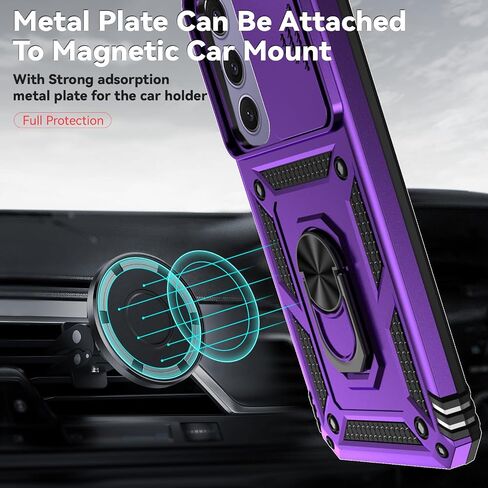 for Samsung Galaxy S24 FE Case with Slide Camera Cover HD Screen Protector [Military Grade 16ft. Drop Tested] Magnetic Ring Holder Kickstand Protective Phone Case for Galaxy S24 FE 5G 2024, Black in Kuwait
