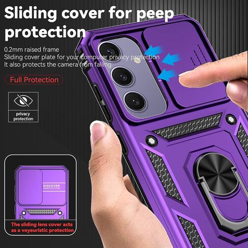 for Samsung Galaxy S24 FE Case with Slide Camera Cover HD Screen Protector [Military Grade 16ft. Drop Tested] Magnetic Ring Holder Kickstand Protective Phone Case for Galaxy S24 FE 5G 2024, Black in Kuwait