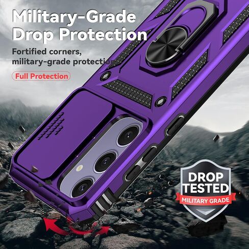 for Samsung Galaxy S24 FE Case with Slide Camera Cover HD Screen Protector [Military Grade 16ft. Drop Tested] Magnetic Ring Holder Kickstand Protective Phone Case for Galaxy S24 FE 5G 2024, Black in Kuwait