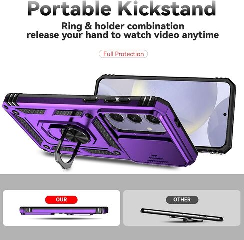 for Samsung Galaxy S24 FE Case with Slide Camera Cover HD Screen Protector [Military Grade 16ft. Drop Tested] Magnetic Ring Holder Kickstand Protective Phone Case for Galaxy S24 FE 5G 2024, Black in Kuwait