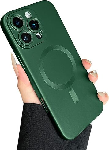 حافظة مغناطيسية لهاتف iPhone 16 Pro للنساء، تصميم لامع فاخر ناعم لامع مع واقي عدسة الكاميرا، متوافق مع حافظة Magsafe لهاتف iPhone 16 Pro 6.3 بوصة - أحمر خمري in Kuwait