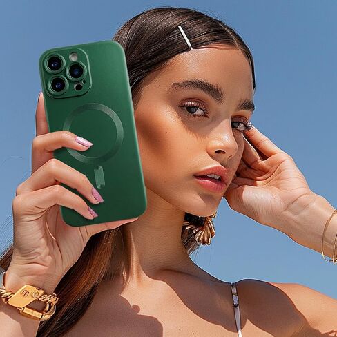 حافظة مغناطيسية لهاتف iPhone 16 Pro للنساء، تصميم لامع فاخر ناعم لامع مع واقي عدسة الكاميرا، متوافق مع حافظة Magsafe لهاتف iPhone 16 Pro 6.3 بوصة - أحمر خمري in Kuwait