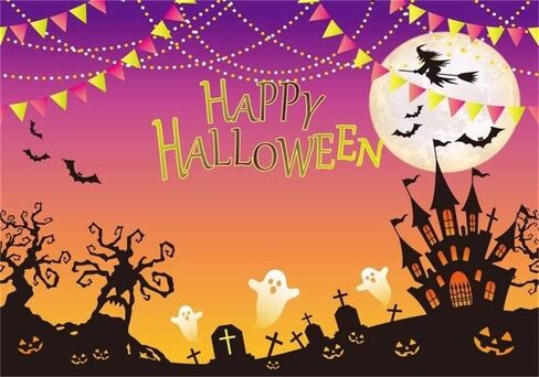 AOFOTO 10x7ft Happy Halloween Backdrop Scary Haunted Castle Horror Graveyard Photography Background Cross Cemetery Sorceress Ghost Gravestone Witch Grimace Pumpkin Bat Moon Night Party Banner Props in Saudi Arabia
