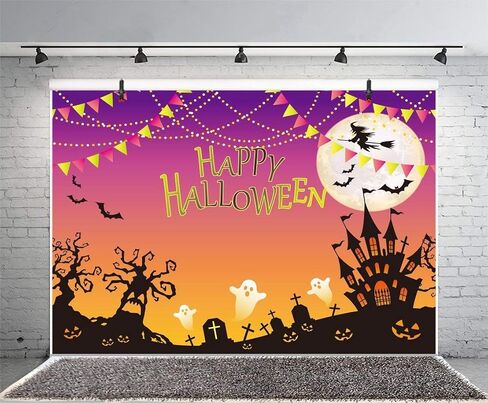 AOFOTO 10x7ft Happy Halloween Backdrop Scary Haunted Castle Horror Graveyard Photography Background Cross Cemetery Sorceress Ghost Gravestone Witch Grimace Pumpkin Bat Moon Night Party Banner Props in Saudi Arabia