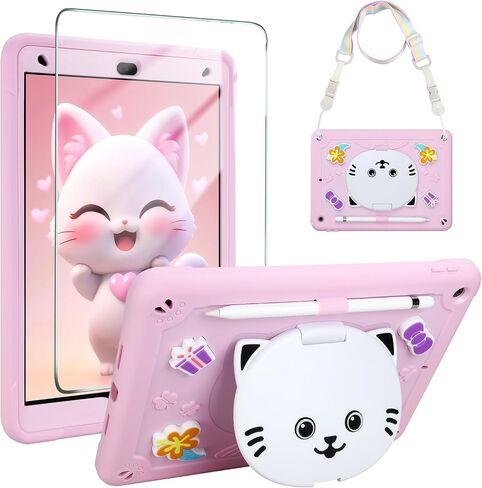 حافظة VOFUOE لجهاز iPad 9th 8th الجيل السابع للأطفال البنات لجهاز iPad 10.2 مع واقي شاشة وحزام كتف وفتحة قلم رصاص وغطاء صلب مقاوم للصدمات لجهاز iPad 9th/8th/7th Gen 10.2-Rose Gold in Saudi Arabia