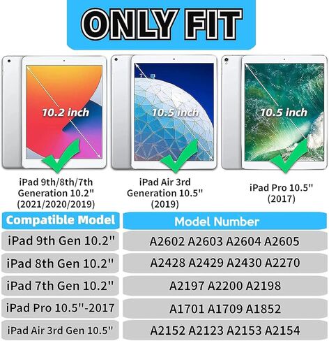حافظة أطفال لجهاز iPad 10.2/10.5 بوصة، حافظة أطفال مقاومة للصدمات لجهاز iPad 9th/8th/7th Generation 2021/2020/2019، لجهاز iPad Air 3rd & Pro 10.5 بوصة - حافظة واقية خفيفة الوزن مع مقبض وحامل، أزرق in Saudi Arabia